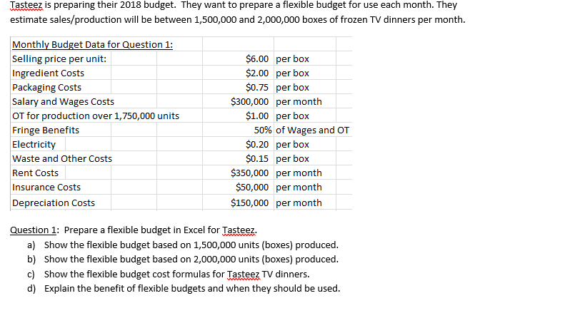  Calculations and backup should be completed and submitted in Excel. Use