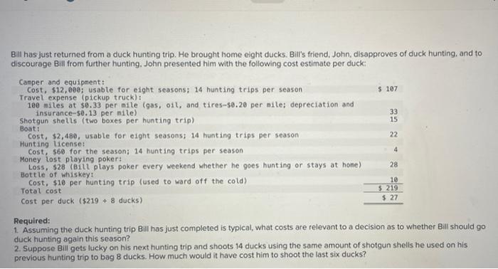 Help pleaseee 15 Boat: Bill has just returned from a duck hunting