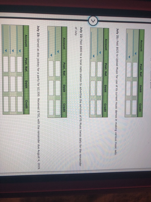 and the balance of accounts as of buly 1, 2019 (all normal