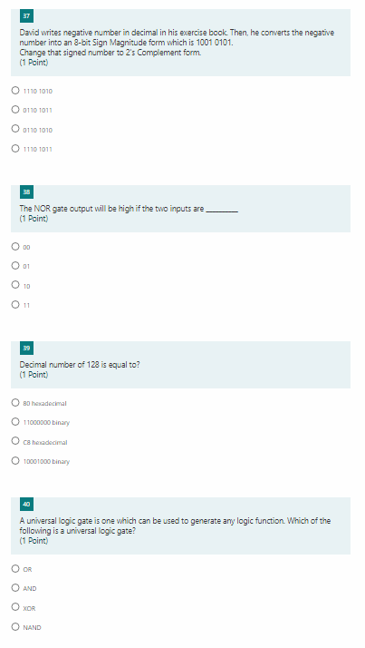 number of 1000 0001 0111? (1 Point) O 17 187 0417 34