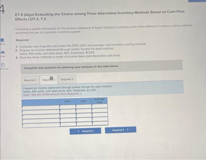 on Cash Flow Effects LO7-2,7-3 Following is partial information for the income