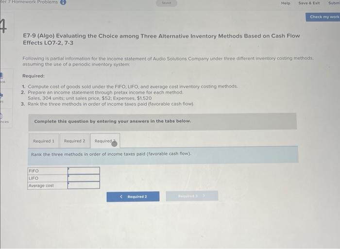 statement of Audio Solutions Compony under three different inventery costing methods. assuming