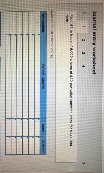 entries to record the following four separate Issuances of stock. 1. A