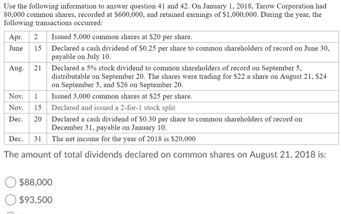  Use the following information to answer question 41 and 42. On
