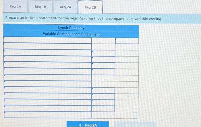 an income statement for the year. Assume that the company uses absorption
