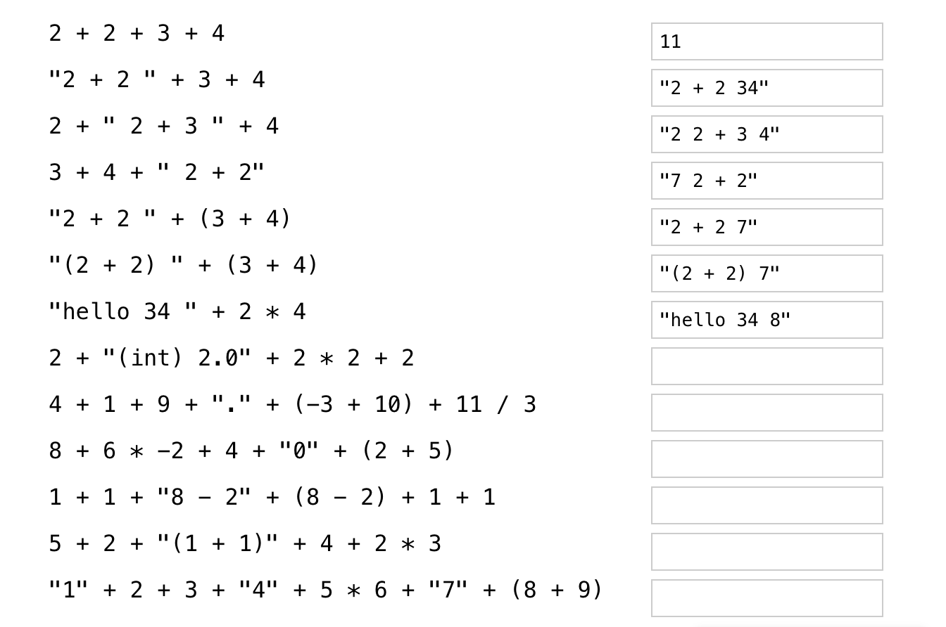  2 + 2 + 3 + 4 11 "2 + 2