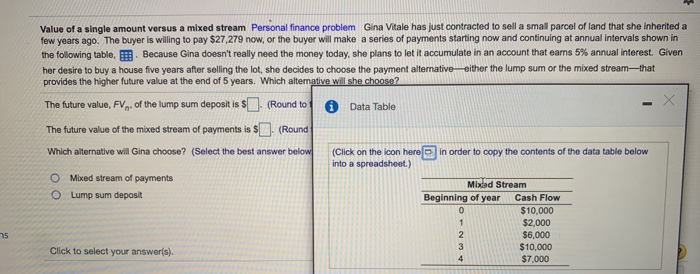  Value of a single amount versus a mixed stream Personal finance