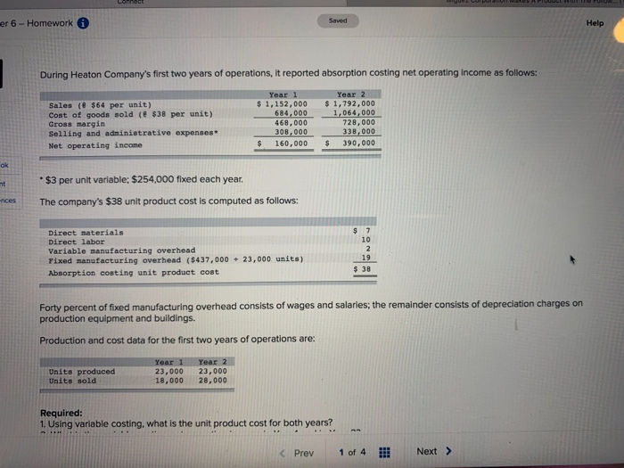  Connect er 6 - Homework A Saved Help During Heaton Company's
