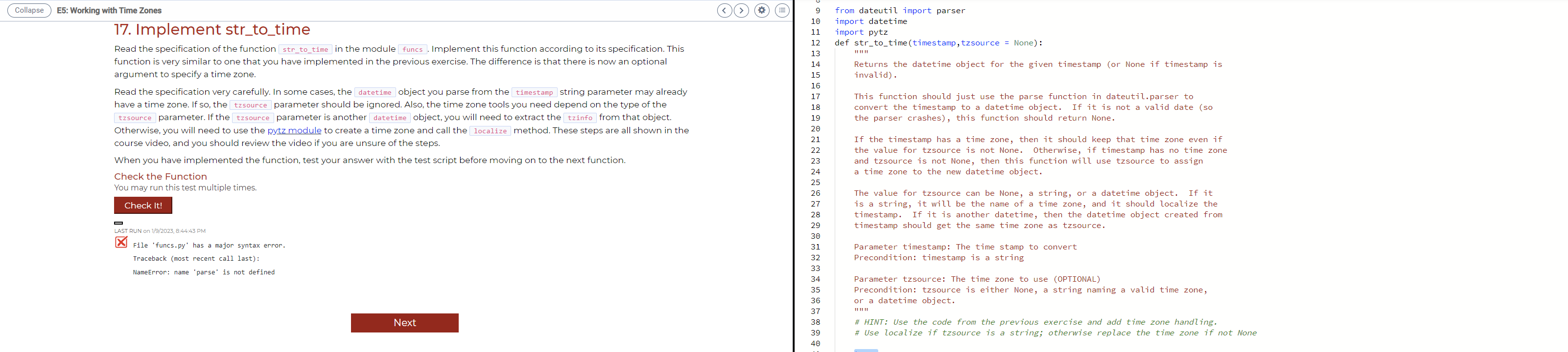 Can someone please help me implement str_to_time. No one has been able