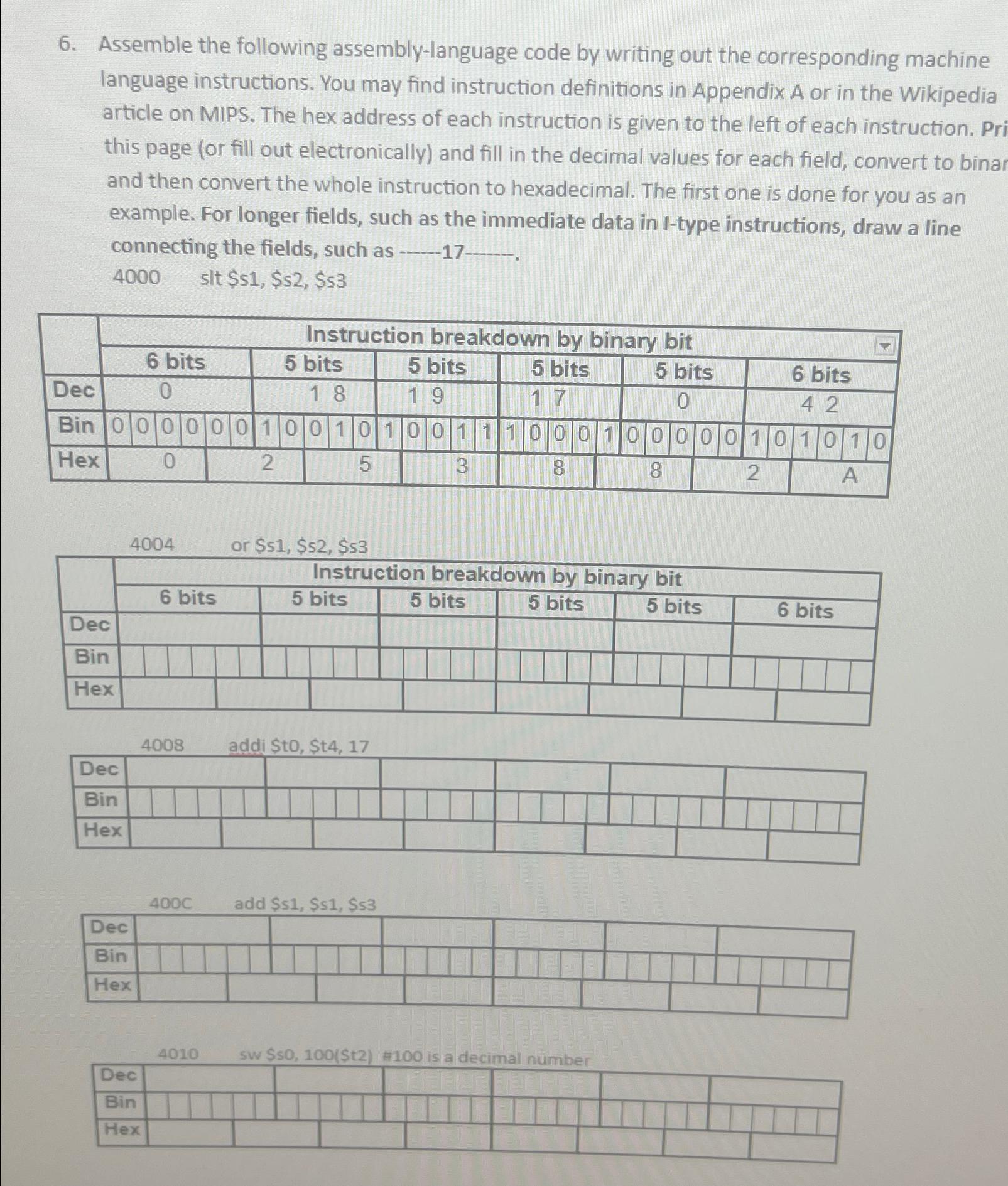  Assemble the following assembly-language code by writing out the corresponding machine