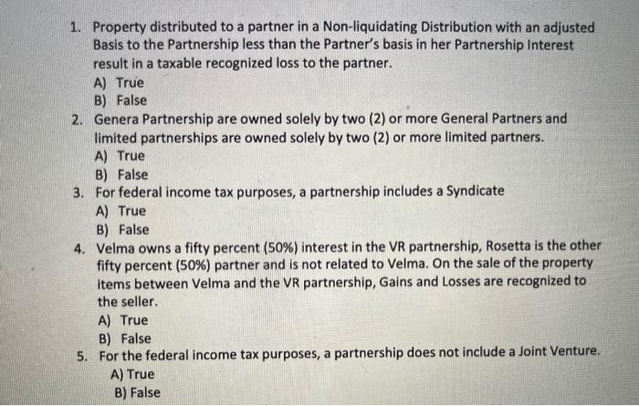  1. Property distributed to a partner in a Non-liquidating Distribution with