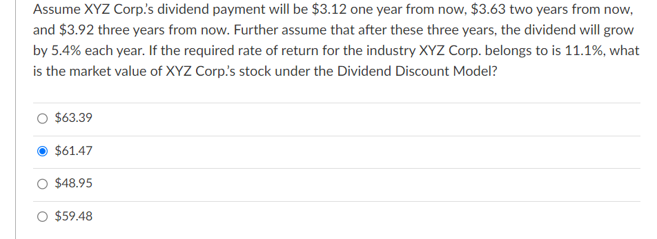please help I cant solve this Assume XYZ Corp.'s dividend payment will