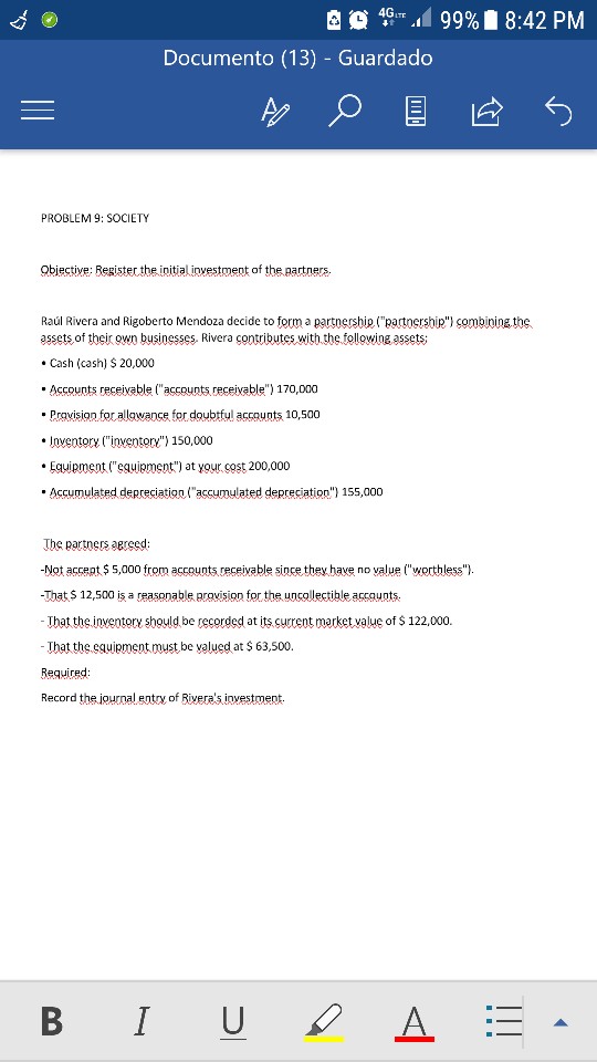  eo 4G TE.d 99%a 8:42 PM Documento (13) - Guardado PROBLEM