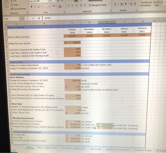  please show excel formula for Raw materials purchases budget A c