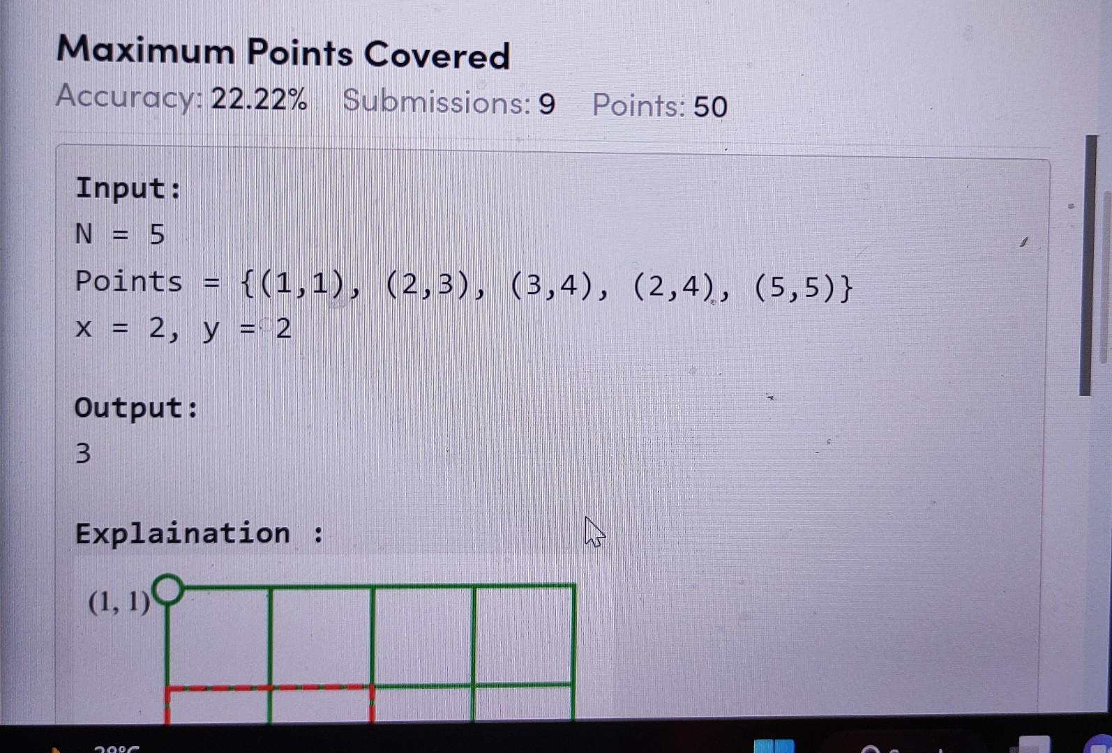 Find the maximum number of points which can be covered by a