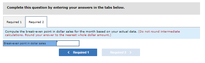 the actual sales data. 2. Compute the break-even point in dollar sales