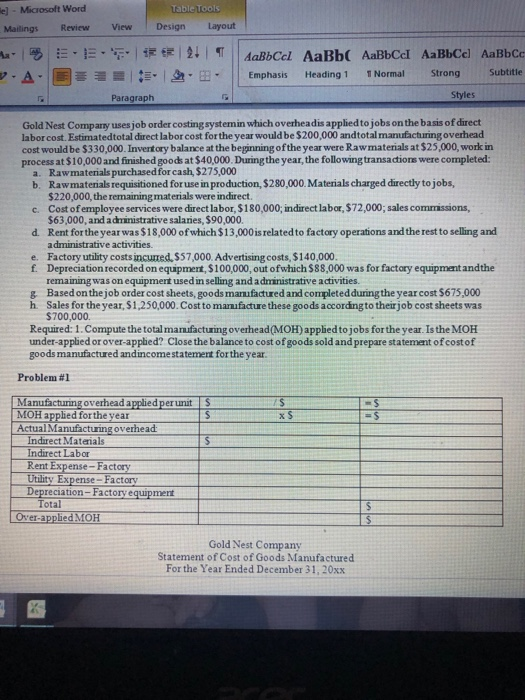  e) - Microsoft Word Mailings Review Table Tools Design Layout View