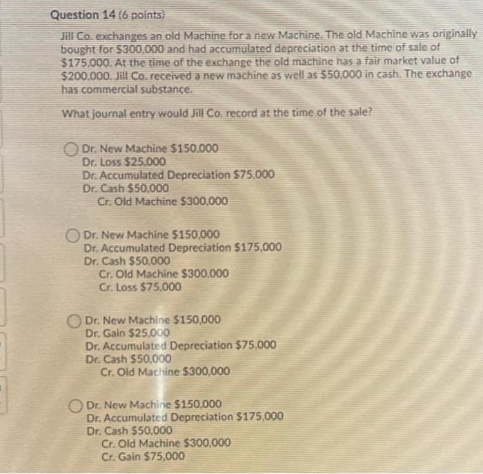 old Machine was originally bought for $300,000 and had accumulated depreciation at