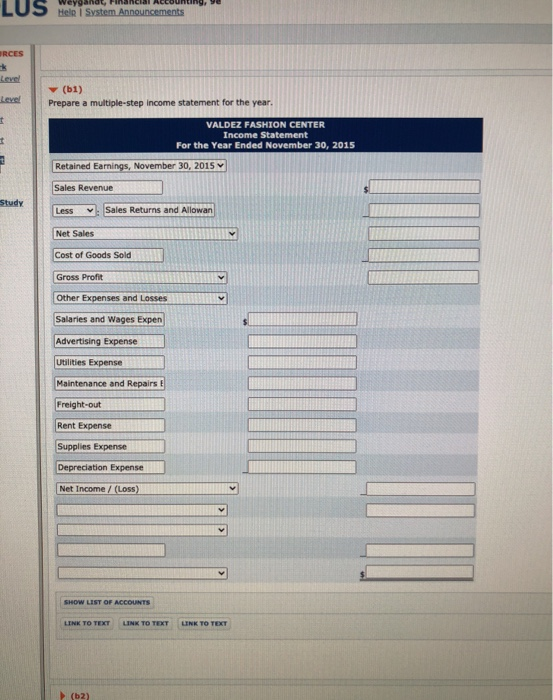 Valdez Fashion Center contained the following accounts at November Credit VALDEZ FASHION