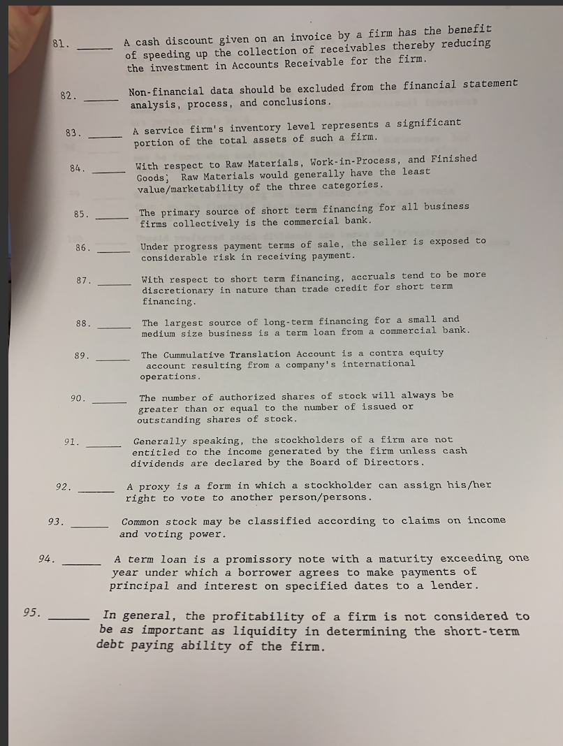 True or false please do all A cash discount given on an