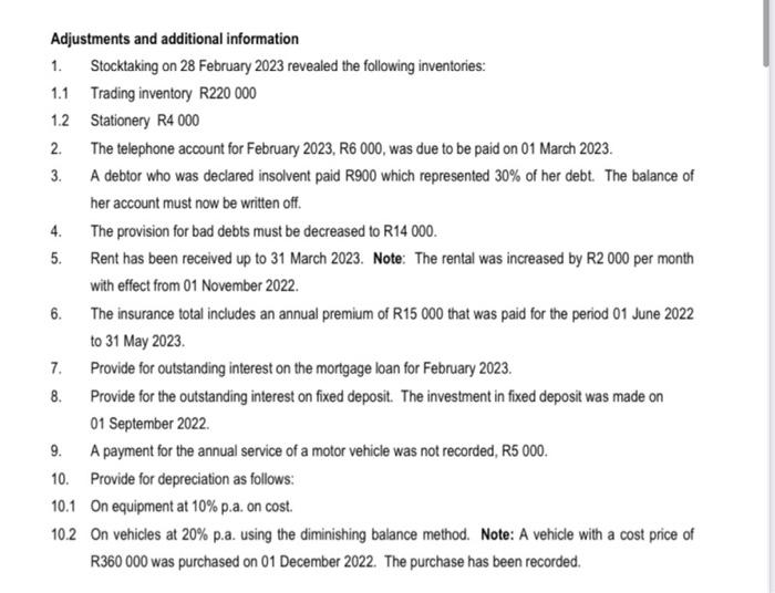 MARKS) REQUIRED Use the information provided below to prepare the Statement of