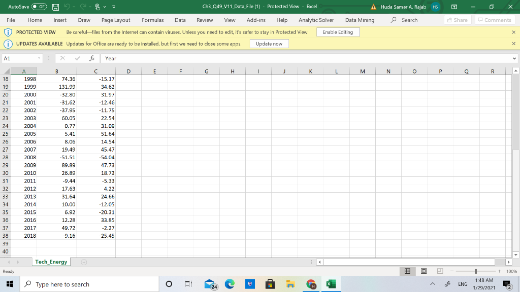  AutoSave On Ch3_049_V11_Data_File (1) - Protected View Excel A Huda Samer