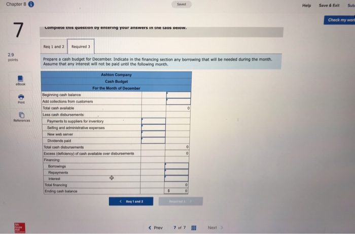 been asked to prepare a December cash budget for Ashton Company, a