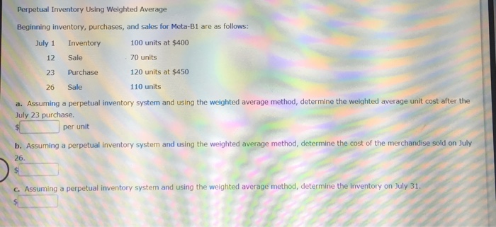  Perpetual Inventory Using Weighted Average Beginning inventory, purchases, and sales for