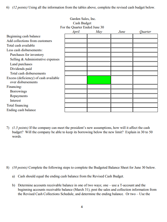 BEGINNING of the quarter March 31-. The CONNECT problem provides beginning cash,