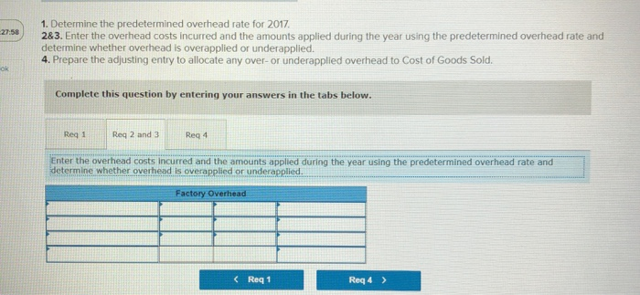 jobs produced during 2017 by using the following cost predictions: overhead costs,