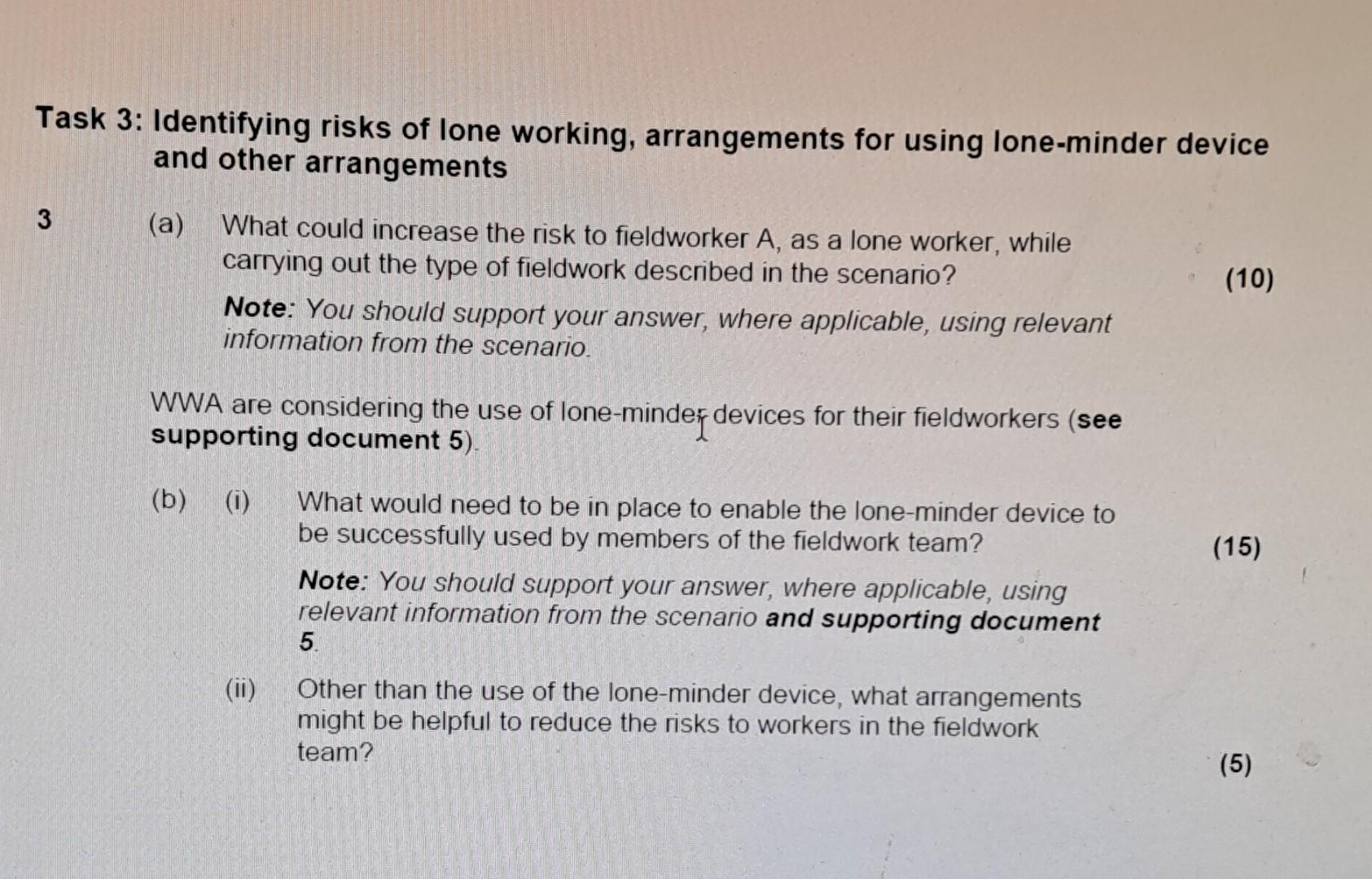  sk 3: Identifying risks of lone working, arrangements for using lone-minder