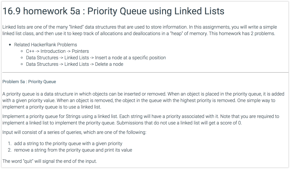 C++ help 16.9 homework 5a : Priority Queue using Linked Lists Linked