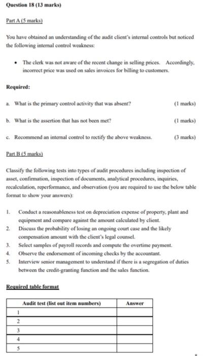  Question 18 (13 marks) Part A (5 marks) You have obtained