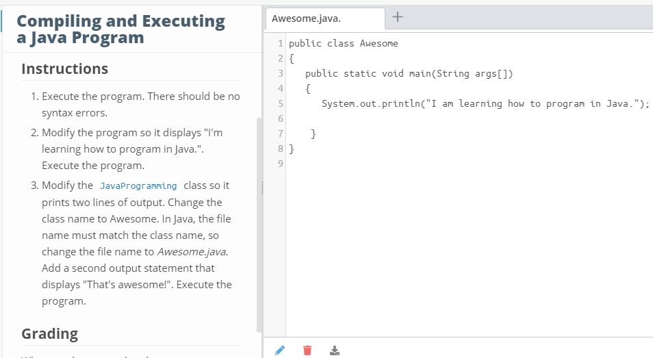  Awesome.java Compiling and Executing a Java Program 1 public class Awesone
