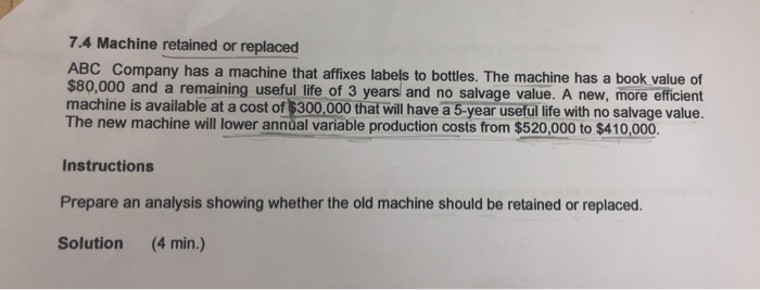  7.4 Machine retained or replaced ABC Company has a machine that
