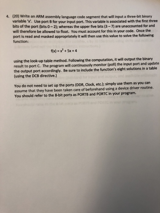  4. (20) Write an ARM assembly language code segment that will