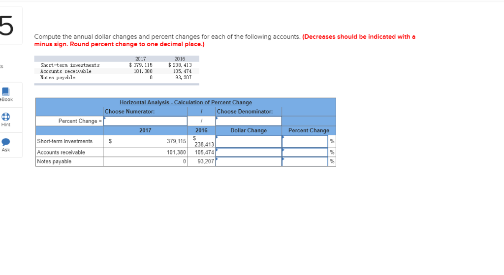  5 Compute the annual dollar changes and percent changes for each