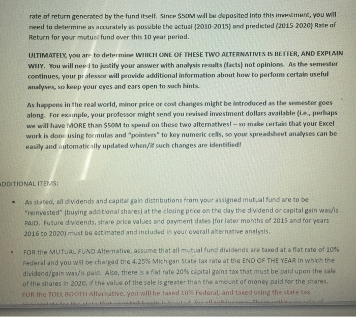 ( I 75 Toll Booth Installation vs. Mutual Fund Investment) a budget