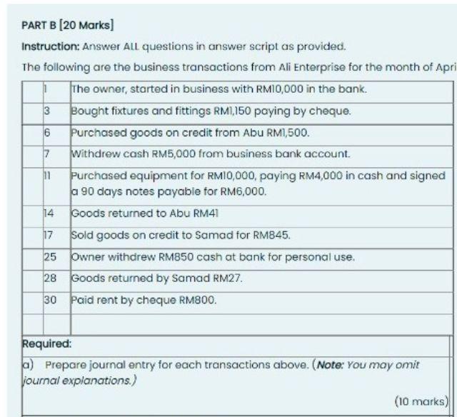  PART B [20 Marks] Instruction: Answer ALL questions in answer script