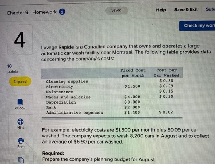  Saved Help Save & Exit Sub: Chapter 9 - Homework Check