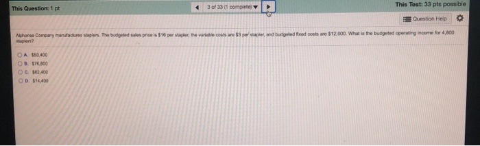  This Question 1 pt 30 331 como This Test: 33 pts