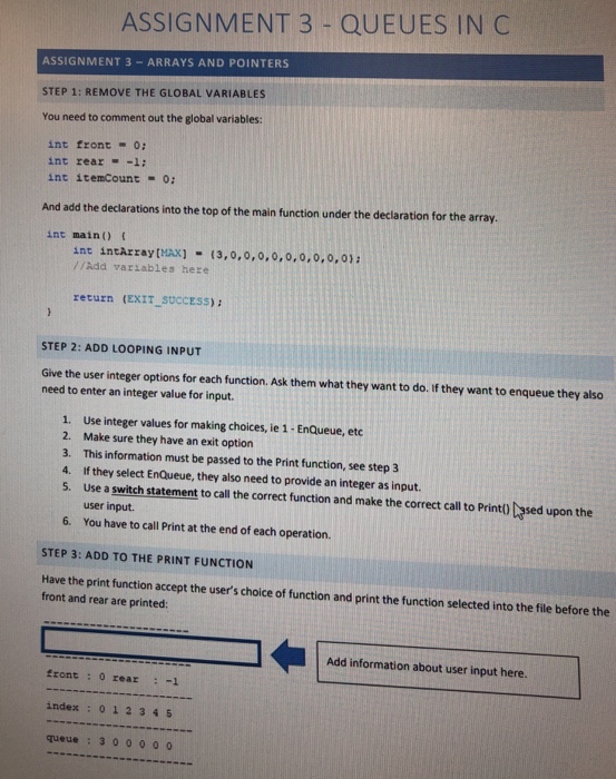  It should be in C programming language. ASSIGNMENT 3-QUEUES IN C