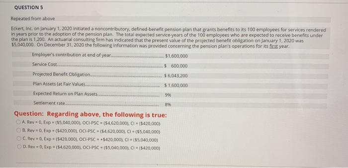  QUESTION 5 Repeated from above Eckert, Inc. on January 1, 2020