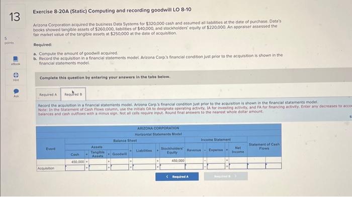 and recording goodwill LO 8-10 Arizona Corporation acquired the business Data Systems