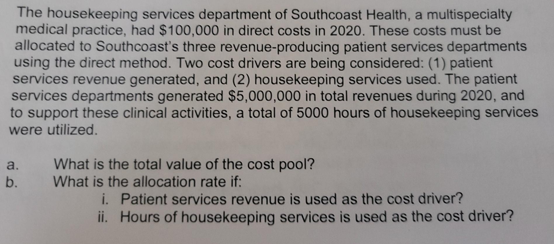  please help solve and please show work. The housekeeping services department
