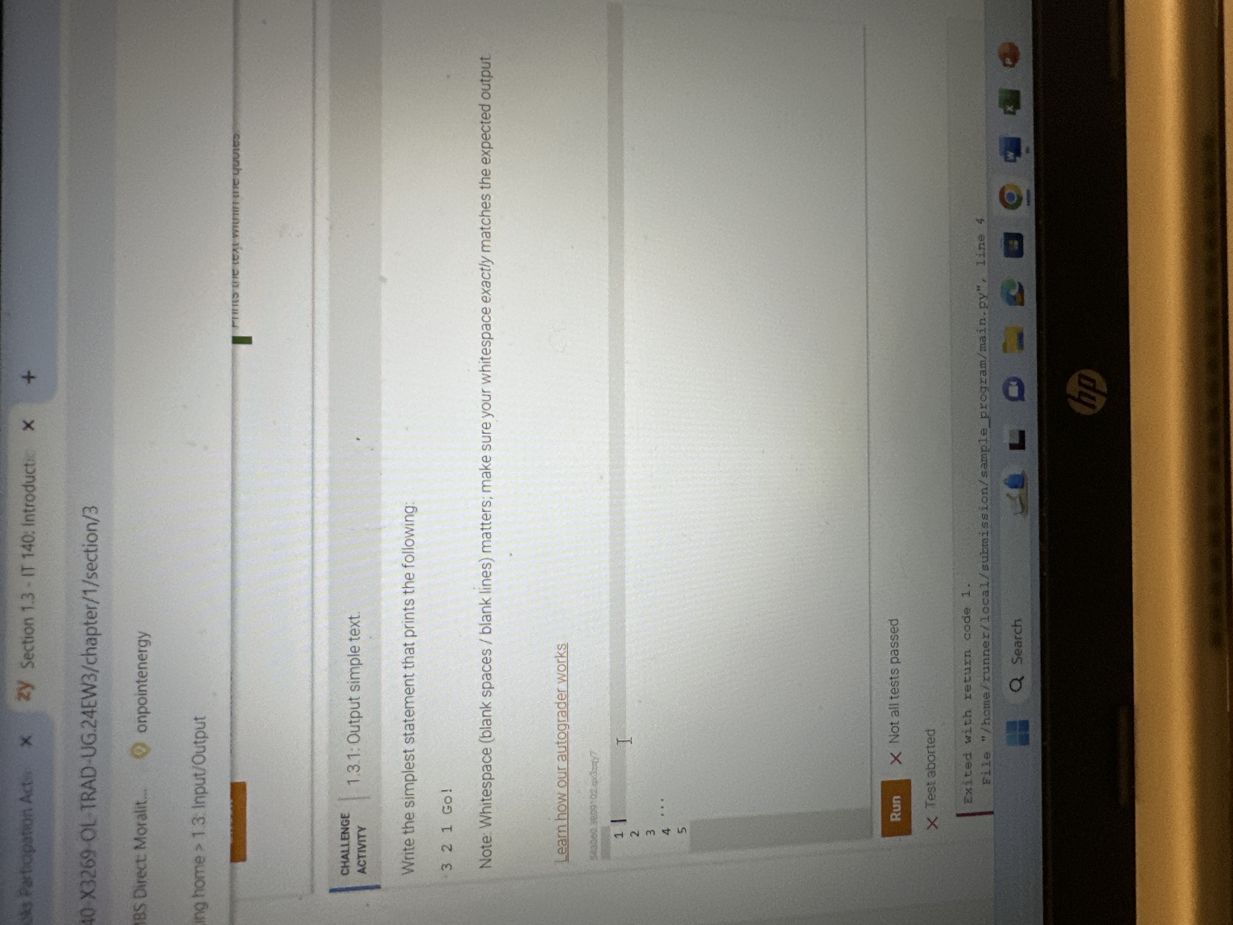  Write the simplest statement that prints the following: 321 Go! Note: