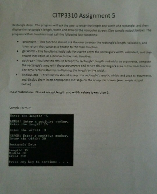 s: C# CITP3310 Assignment 5 Rectangle Area The program will ask the