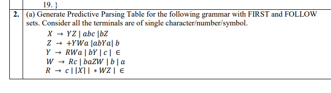  (a) Generate Predictive Parsing Table for the following grammar with FIRST