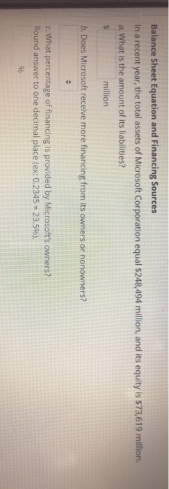  Balance Sheet Equation and Financing Sources In a recent year, the