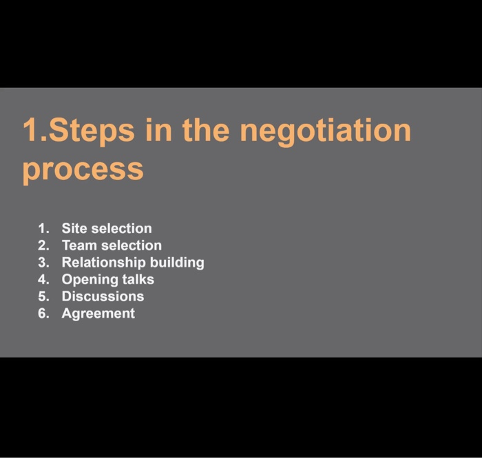  1.Steps in the negotiation process 1. Site selection 2. Team selection